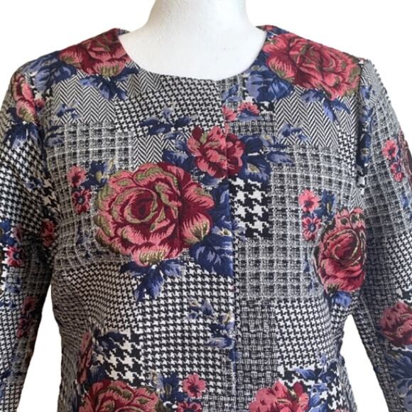 Alfani Blazer Jacket Houndstooth Floral Berry Snap Button Front Medium Petite - Picture 3 of 15